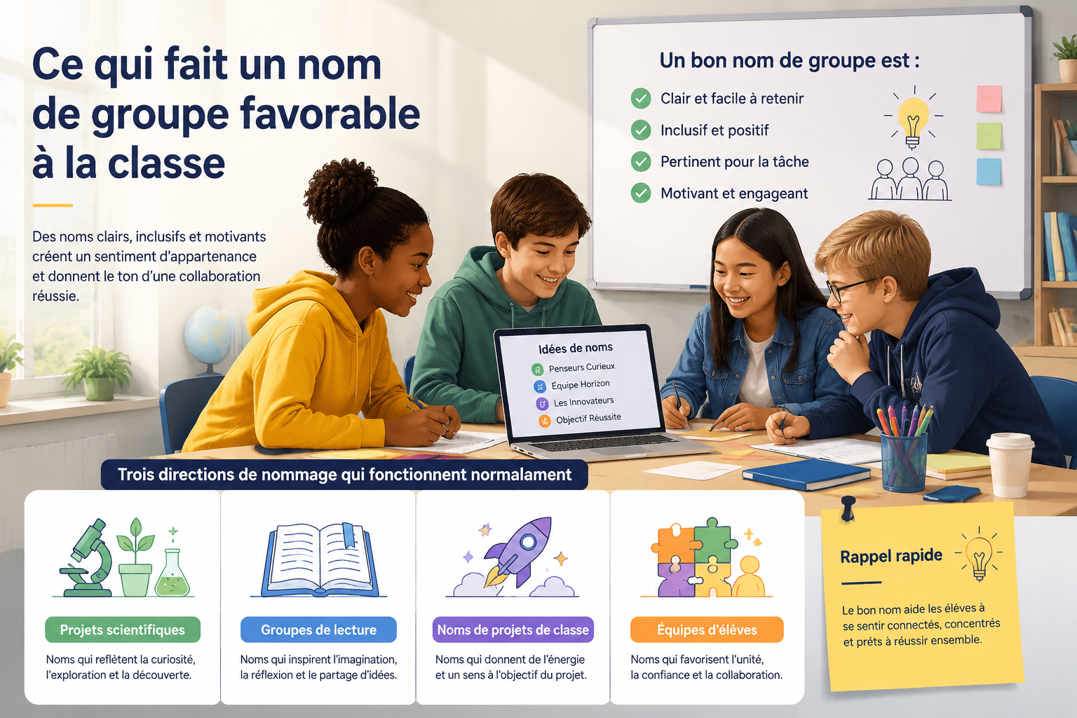 editorial article hero illustration about Ce qui fait un nom de groupe favorable à la classe. Section context: Group Name Generator est le plus fort quand la tâche dépend de la vitesse, de la clarté et d’une configuration à faible friction. Il élimine l’étape