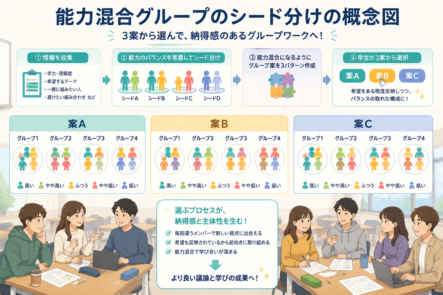 能力混合グループのシード分けの概念図